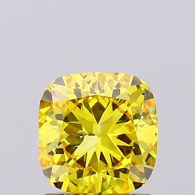 Loose Diamond - CUSHION BRILLIANT 1.32ct Fancy Vivid Yellow VS1: Loose Diamond - CUSHION BRILLIANT 1.32ct Fancy Vivid Yellow VS1 Source: This is a real non-mined Diamond that has been grown in a lab Shape: CUSHION BRILLIANT Carats: 1.32 Color: Fancy Vivid Yellow Ce