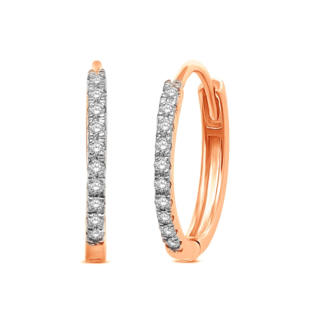14K Rose Gold 1/10 Ct.Tw.Diamond Stackable Earrings: 14K Rose Gold 1/10 Ct.Tw.Diamond Stackable Earrings These Amazing Earrings Are Available In 14K Rose Gold. There Are Round Diamonds With A Total Carat Weight Of 1/10 Ctw Set In A micro Prong Setting. 