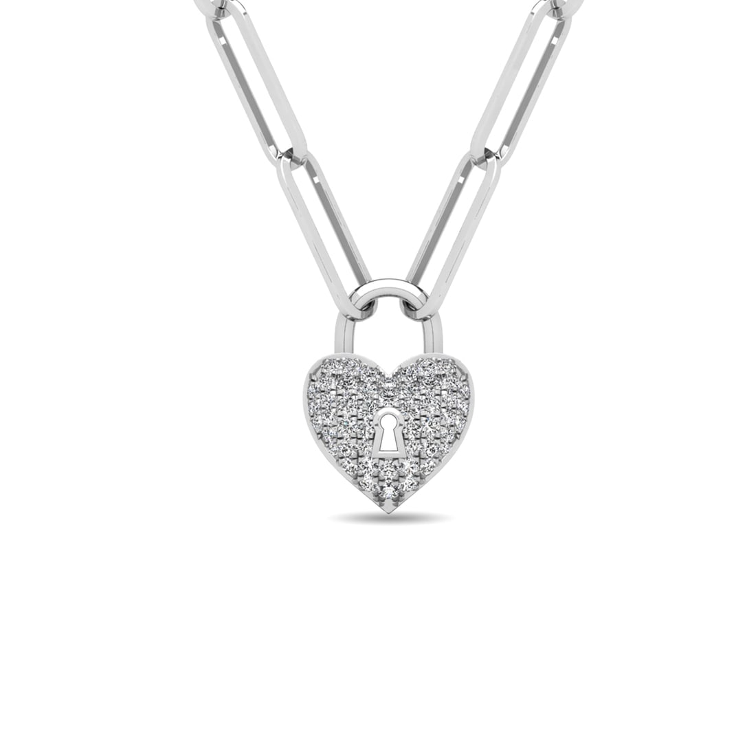 Diamond 1/8 Ct.Tw. Lock Pendant in 10K White Gold: Diamond 1/8 Ct.Tw. Lock Pendant in 10K White Gold 10k White Gold Stone Color: H-i Stone Clarity: I1 Unless otherwise specified, pendants that include a chain are paired with our standard 18-inch lengt