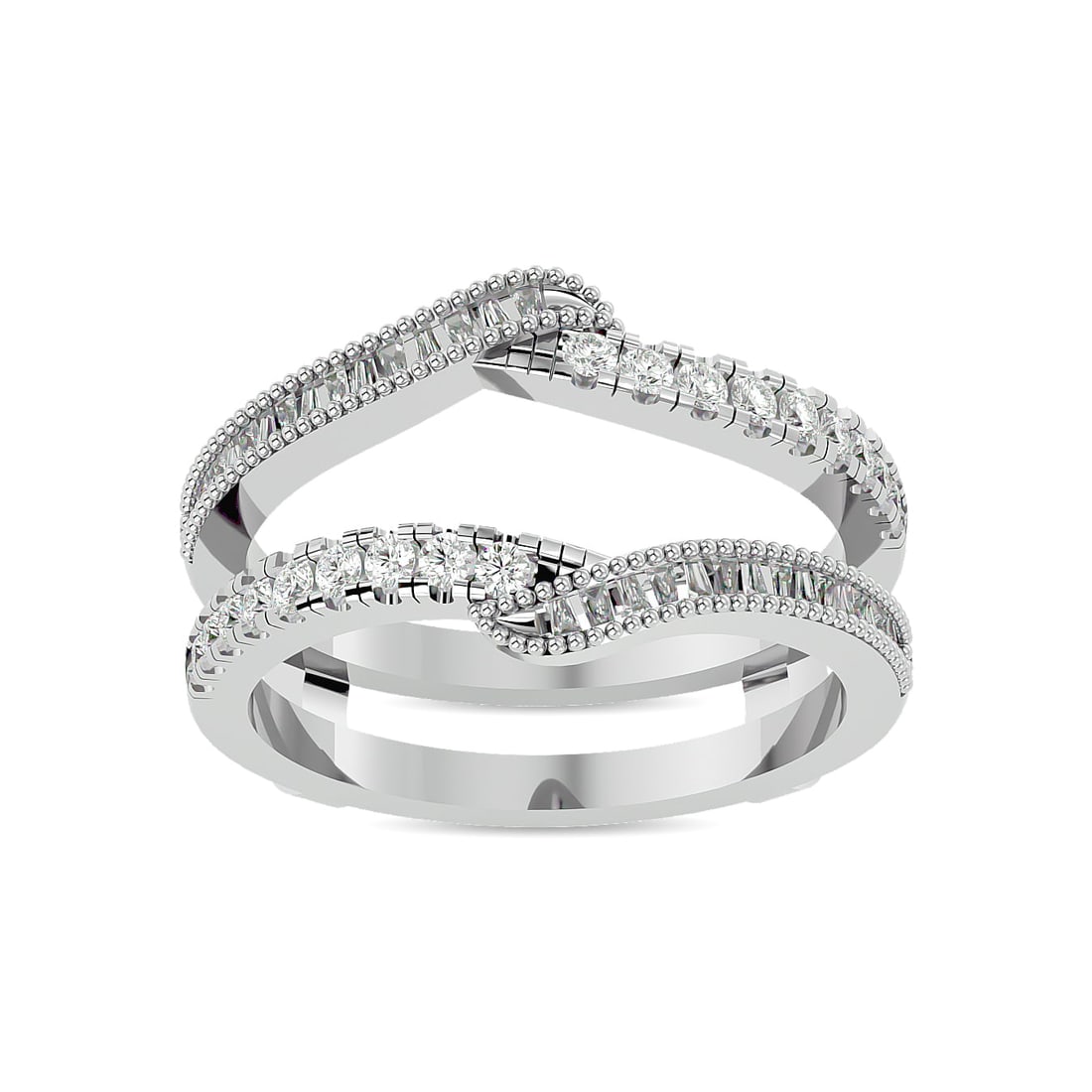 Diamond 1/2 Ct.tw Round and Tapper Guard Ring in 14K White Gold: Diamond 1/2 Ct.tw Round and Tapper Guard Ring in 14K White Gold 14k White Gold Stone Color: Gh Stone Clarity: Si1 Each ring is presented in standard size 6.5. Complimentary resizing is available betwe