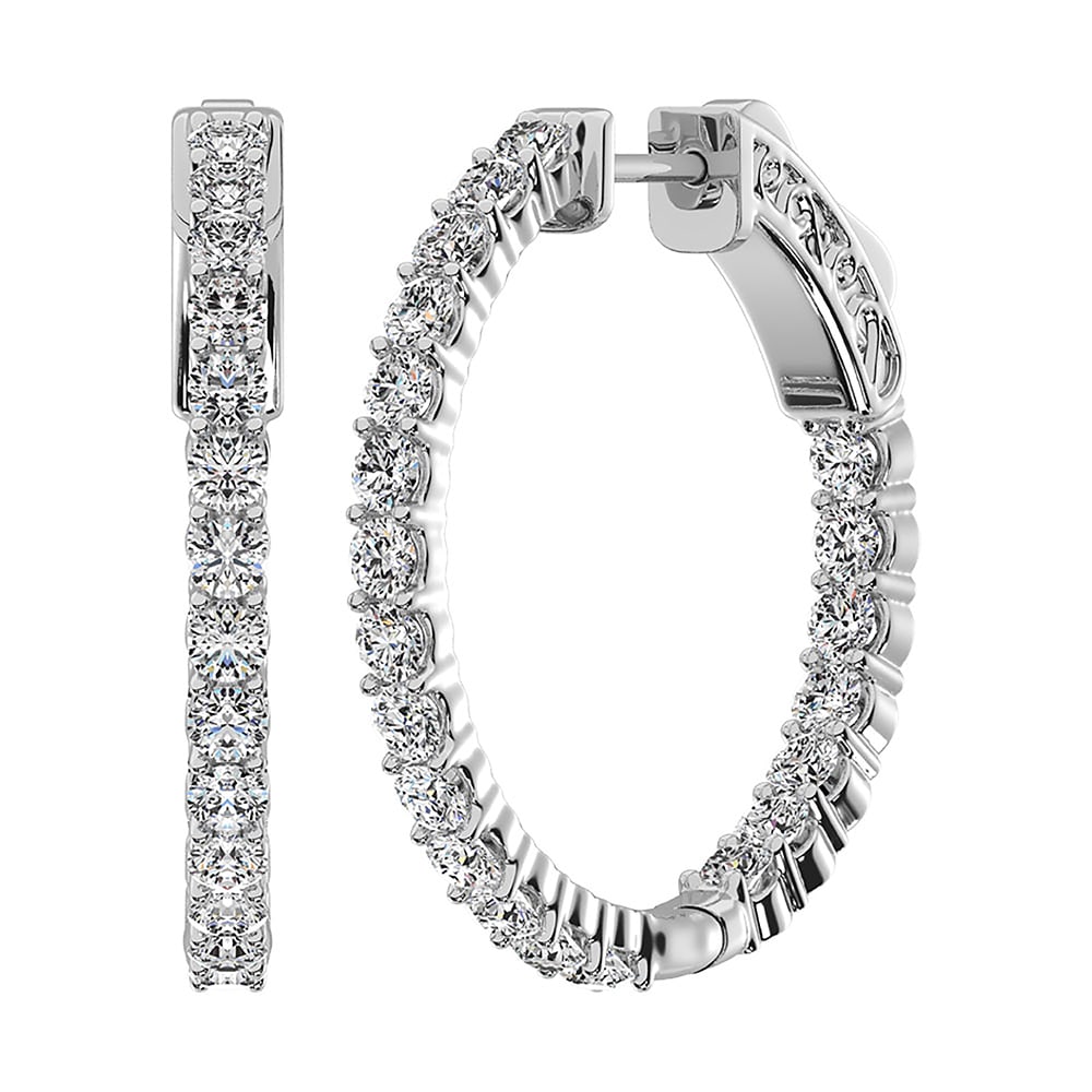 14K White Gold Lab Grown Diamond 1 Ct.Tw. In and Out Hoop Earrings (3/4 inches): 14K White Gold Lab Grown Diamond 1 Ct.Tw. In and Out Hoop Earrings (3/4 inches) Radiant 14K white gold hoops adorned with 1 Ct.Tw. lab-grown diamonds in an in-and-out pattern, shining at 3/4 inch. 14k