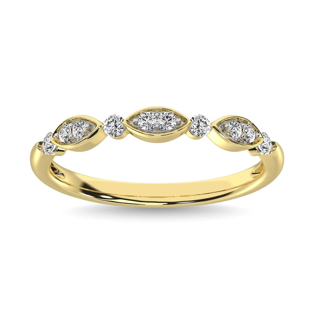 Diamond 1/5 Ct.Tw. Stack Band in 14K Yellow Gold: Diamond 1/5 Ct.Tw. Stack Band in 14K Yellow Gold 14k Yellow Gold Stone Color: G-h Stone Clarity: I1 Each ring is presented in standard size 6.5. Complimentary resizing is available between sizes 510 (