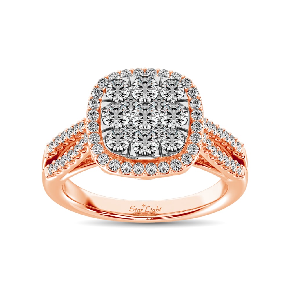 Diamond 1 1/2 Ct.tw Two Row Shank Halo Engagement Ring in 14K Rose Gold: Diamond 1 1/2 Ct.tw Two Row Shank Halo Engagement Ring in 14K Rose Gold 14k Rose Gold Stone Color: Gh Stone Clarity: Si1 Each ring is presented in standard size 6.5. Complimentary resizing is availabl
