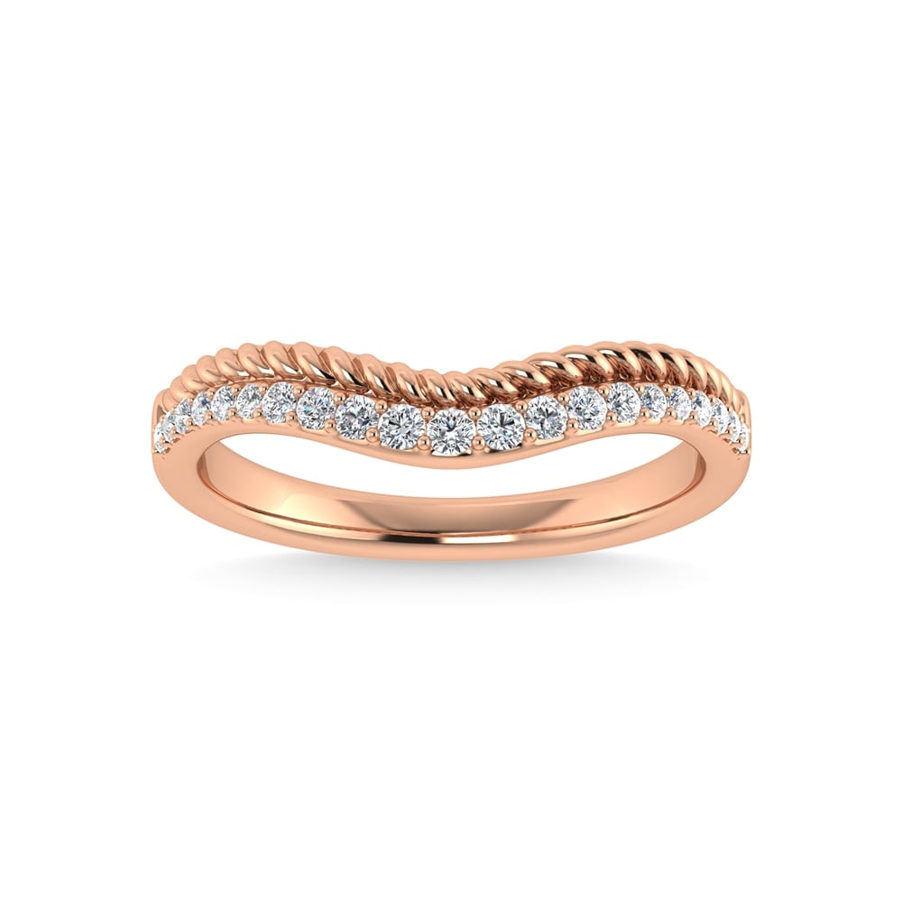 14K Rose Gold Diamond 1/5 Ct.Tw. Chevron Band: 14K Rose Gold Diamond 1/5 Ct.Tw. Chevron Band 14k Rose Gold Stone Color: G-h Stone Clarity: I1 Each ring is presented in standard size 6.5. Complimentary resizing is available between sizes 510 (in 1/