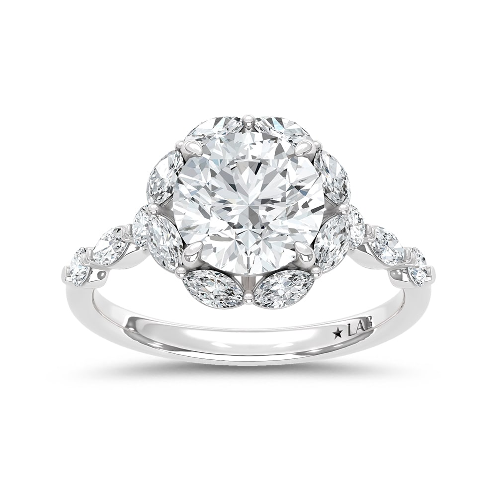 14K White Gold Lab Grown Diamond 2 5/8 Ct.Tw. Round Shape Engagement Ring (Center 2 ctw): 14K White Gold Lab Grown Diamond 2 5/8 Ct.Tw. Round Shape Engagement Ring (Center 2 ctw) 14k White Gold Stone Color: D-f Stone Clarity: Vs Each ring is presented in standard size 6.5. Complimentary