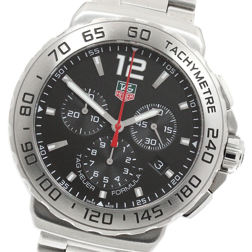 TAG Heuer Formula 1 quartz chronograph men's stainless steel watch CAU1112.BA0858: TAG Heuer Formula 1 quartz chronograph men's stainless steel watch CAU1112.BA0858 This TAG Heuer Formula 1 CAU1112.BA0858 men's wristwatch features a black dial and stainless steel case and bracelet. 