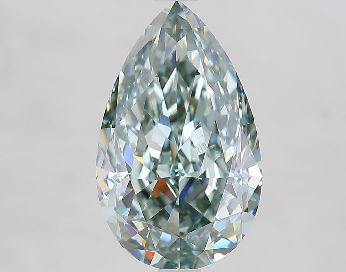 Loose Diamond - PEAR 4.7ct Fancy Gray Green VVS2: Loose Diamond - PEAR 4.7ct Fancy Gray Green VVS2 Source: This is a real non-mined Diamond that has been grown in a lab Shape: PEAR Carats: 4.7 Color: Fancy Gray Green Certification: IGI Video: