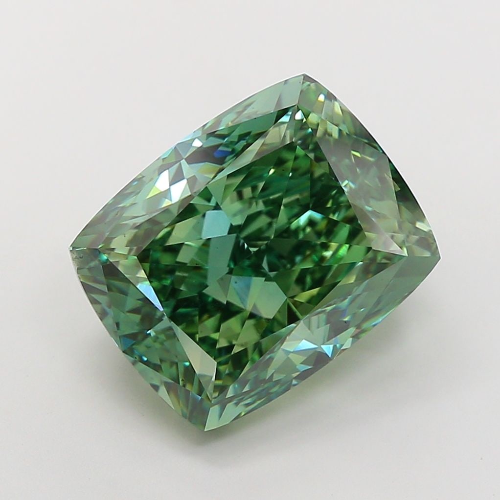 Loose Diamond - CUSHION MODIFIED 14.04ct Fancy Vivid Green VS2: Loose Diamond - CUSHION MODIFIED 14.04ct Fancy Vivid Green VS2 Source: This is a real non-mined Diamond that has been grown in a lab Shape: CUSHION MODIFIED Carats: 14.04 Color: Fancy Vivid Green Cert