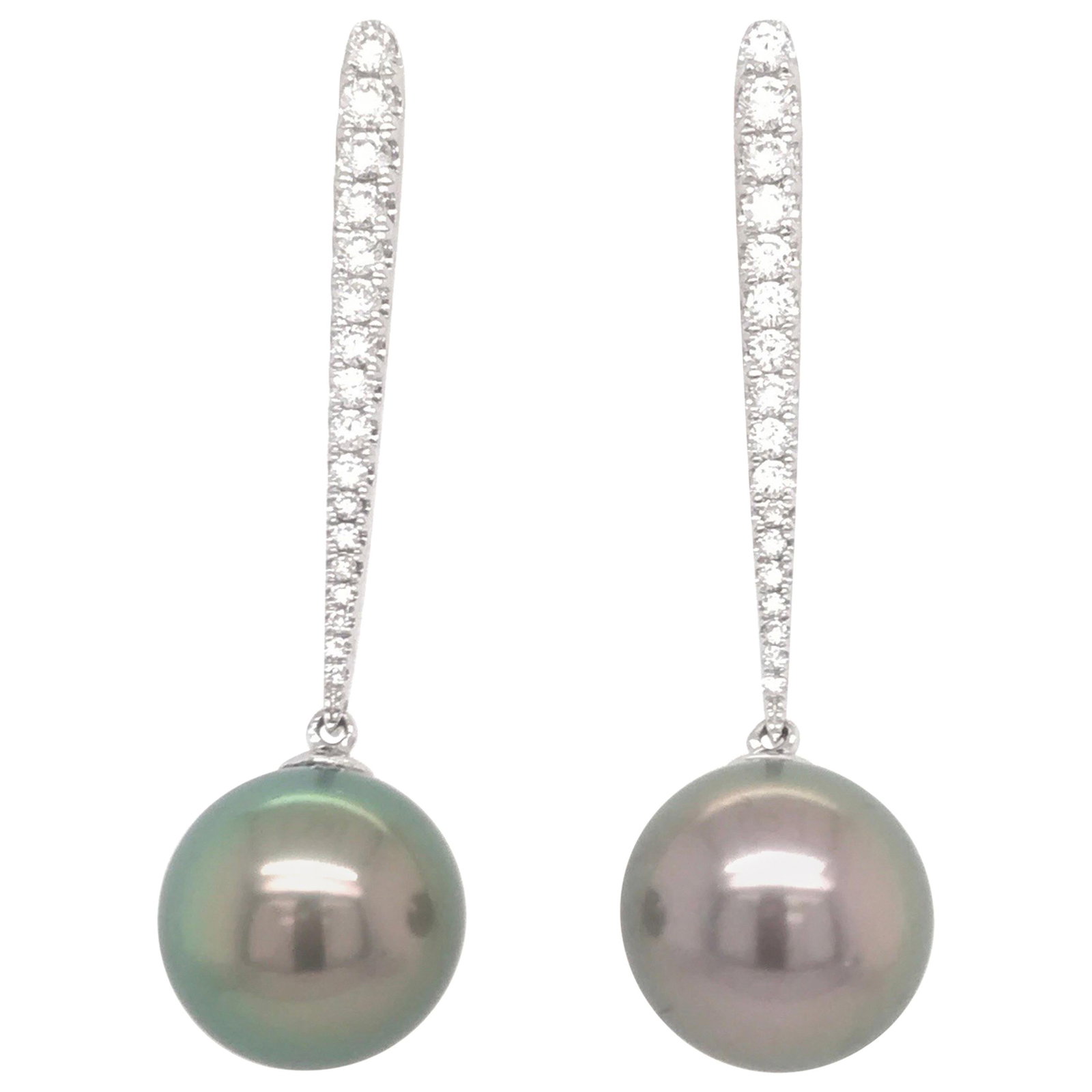 Harbor Diamonds 18K White Gold Tahitian Pearl Diamond Drop Earrings 0.43 Carat (1 of 6)