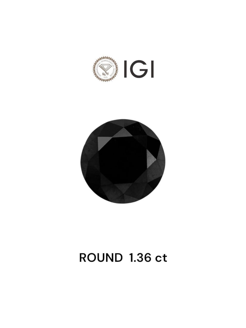 Loose Diamond - ROUND 1.36ct Black: Loose Diamond - ROUND 1.36ct Black Source: Natural Shape: ROUND Carats: 1.36 Color: Black Certification: IGI Video: