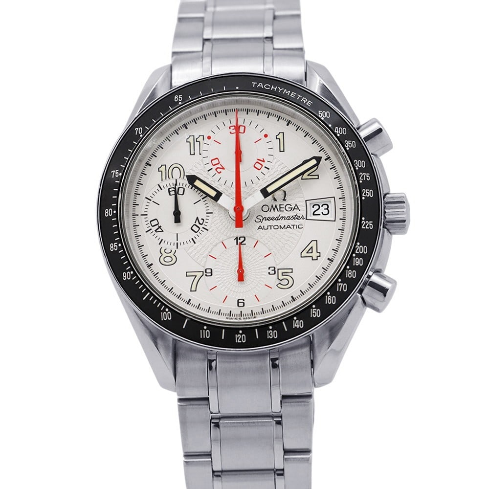 Omega Speedmaster Mark 40 Silver Dial Chronograph 3513.33: Omega Speedmaster Mark 40 Silver Dial Chronograph 3513.33 This OMEGA Speedmaster Mark 40 40th Anniversary Model 3513.33 is a men's wristwatch featuring a stainless steel case and bracelet with a silve