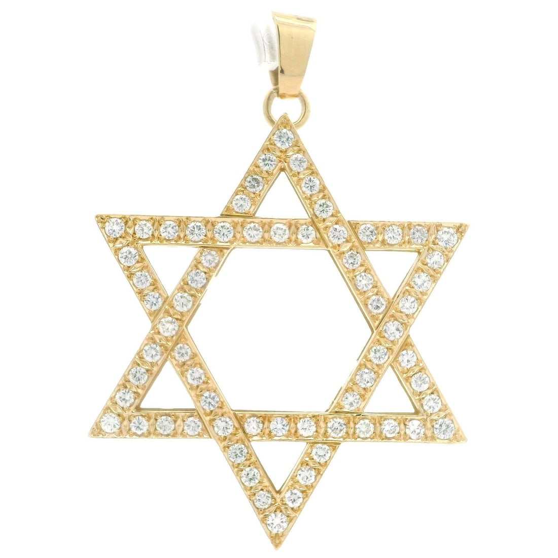 18k Yellow Gold 2.64ctw Diamond Star of David Pendant: 18k Yellow Gold 2.64ctw Diamond Star of David Pendant This stunning pendant showcases a large open work Star of David design, crafted from solid 18k yellow gold and adorned with 66 natural genuine dia