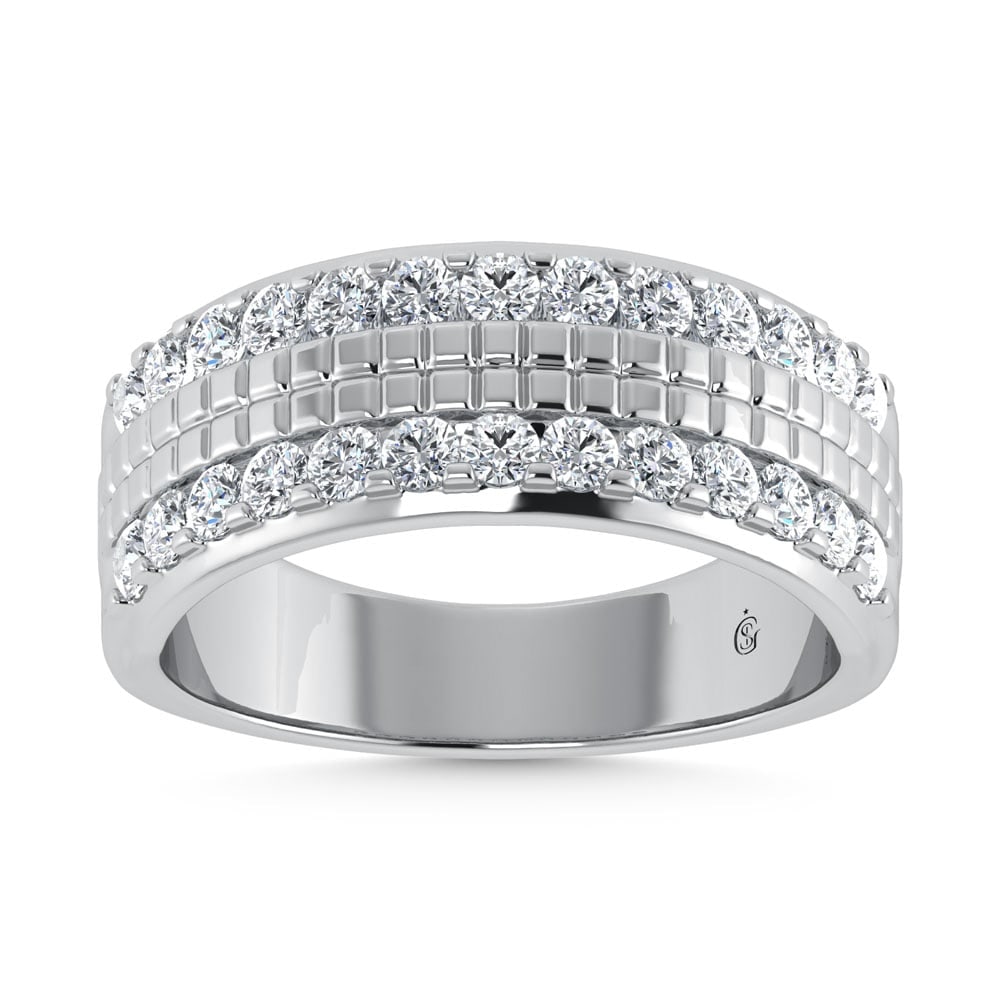 14K White Gold Diamond 1 Ct.Tw. Channel Set Mens Machine Band: 14K White Gold Diamond 1 Ct.Tw. Channel Set Mens Machine Band 14k White Gold Stone Color: G-h Stone Clarity: Si2 Each ring is presented in standard size 6.5. Complimentary resizing is available betwee