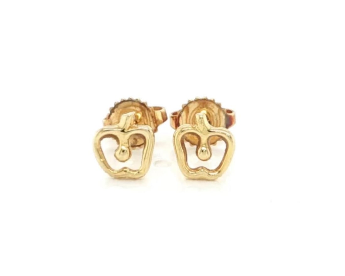 Elsa Peretti Tiffany Apple 18k Yellow Gold Stud Earrings: Elsa Peretti Tiffany Apple 18k Yellow Gold Stud Earrings These Tiffany & Co. Elsa Peretti Mini Apple Stud Earrings are crafted in solid 18k yellow gold and showcase the designer's signature open apple