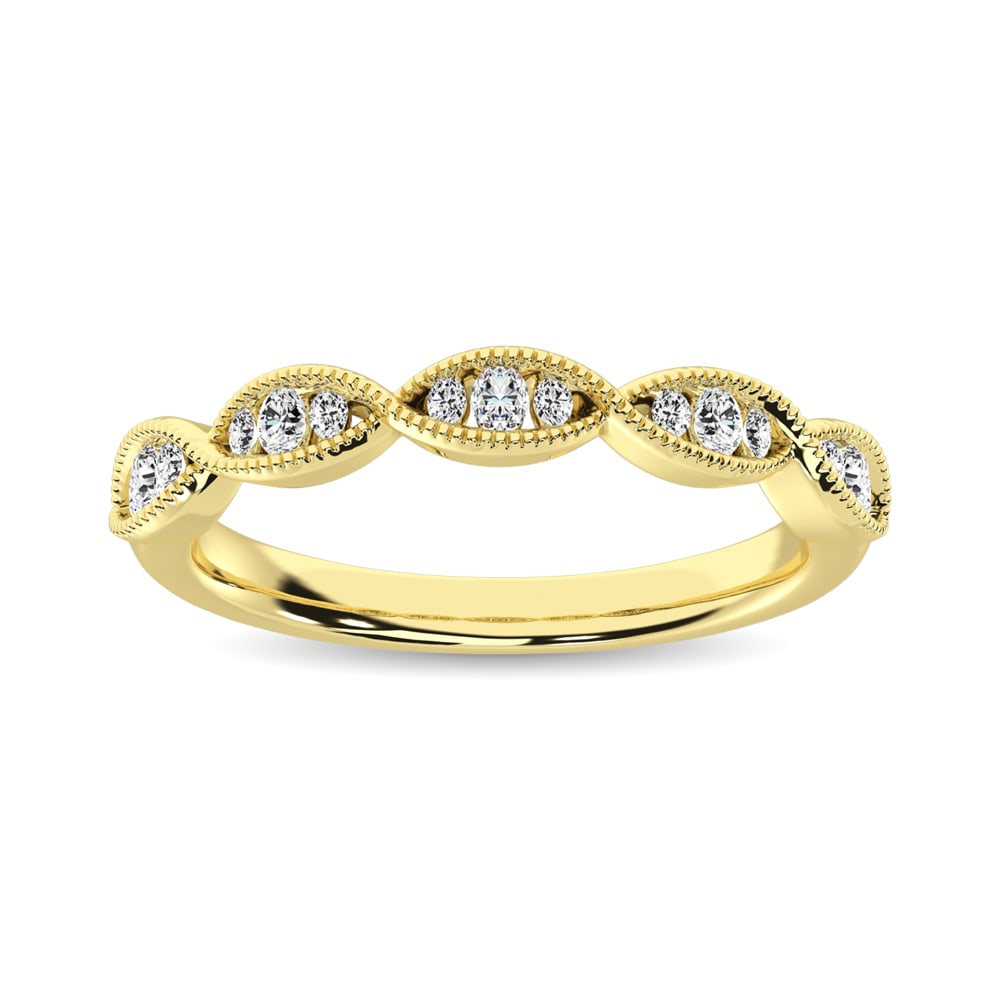Diamond 1/5 Ct.Tw. Stack Band in 14K Yellow Gold: Diamond 1/5 Ct.Tw. Stack Band in 14K Yellow Gold 14k Yellow Gold Stone Color: G-h Stone Clarity: I1 Each ring is presented in standard size 6.5. Complimentary resizing is available between sizes 510