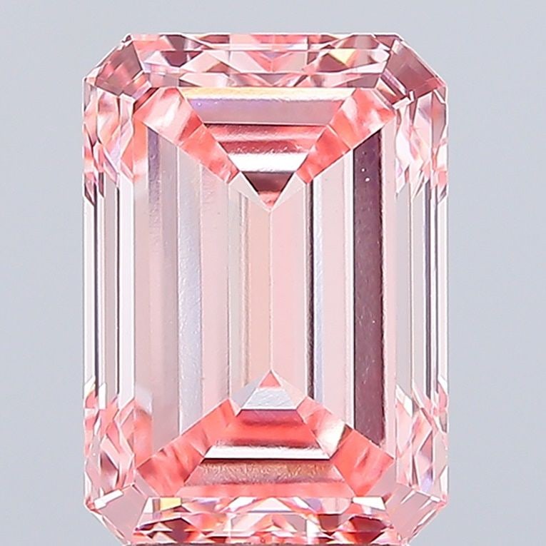Loose Diamond - EMERALD 4.1ct Fancy Vivid Pink VS1: Loose Diamond - EMERALD 4.1ct Fancy Vivid Pink VS1 Source: This is a real non-mined Diamond that has been grown in a lab Shape: EMERALD Carats: 4.1 Color: Fancy Vivid Pink Certification: IGI Video: