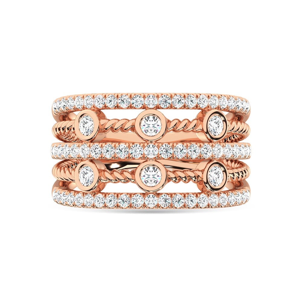 14K Rose Gold Diamond 1 Ct.Tw. Fashion Ring: 14K Rose Gold Diamond 1 Ct.Tw. Fashion Ring 14k Rose Gold Stone Color: G-h Stone Clarity: I1 Each ring is presented in standard size 6.5. Complimentary resizing is available between sizes 510 (in 1/4 