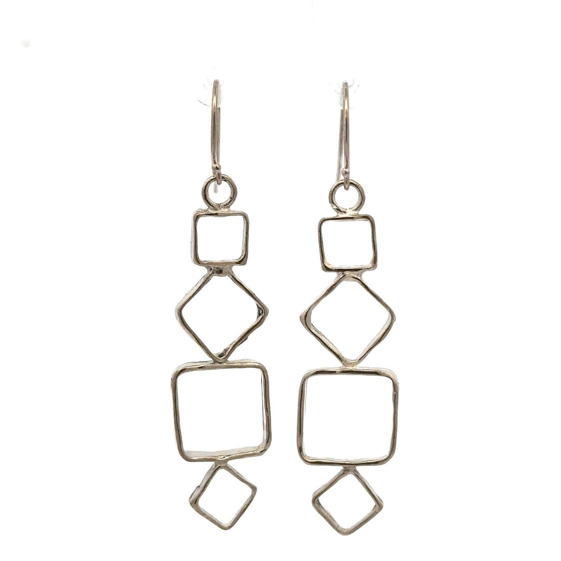 Handmade Sterling Silver Geometric Drop Earrings Dangle Style: Handmade Sterling Silver Geometric Drop Earrings Dangle Style Elevate your accessory collection with these Handmade Hammered Sterling Silver Stacked Geometric Shapes Drop Earrings. Expertly crafted, t