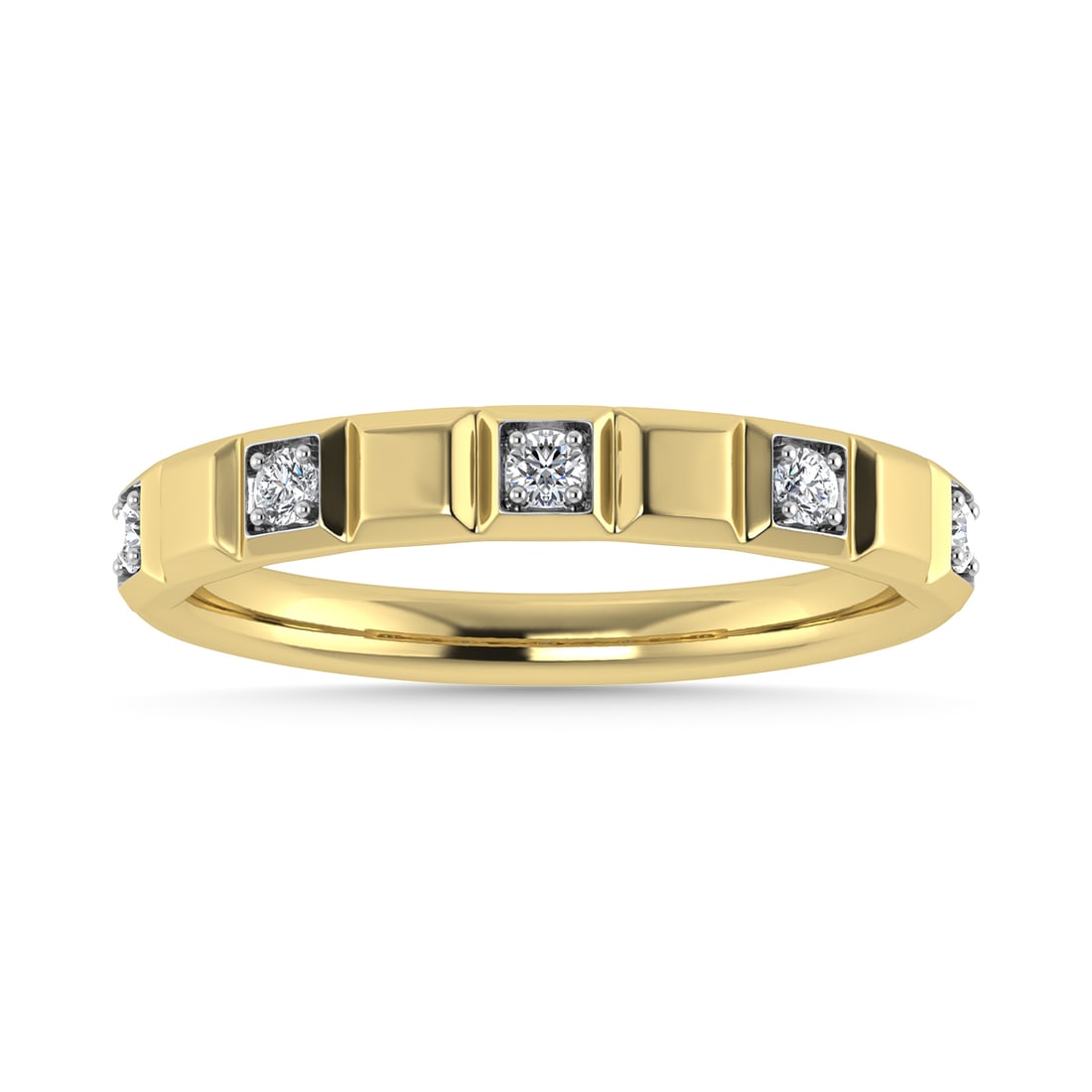 Diamond 1/8 Ct.Tw. Stack Band in 14K Yellow Gold: Diamond 1/8 Ct.Tw. Stack Band in 14K Yellow Gold 14k Yellow Gold Stone Color: G-h Stone Clarity: I1 Each ring is presented in standard size 6.5. Complimentary resizing is available between sizes 510 (
