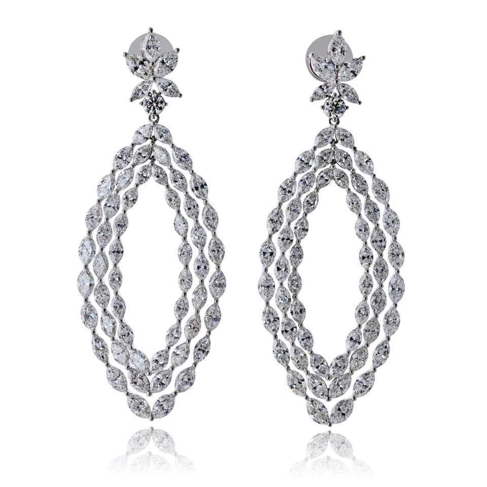 18K White Gold Diamond Marquise Front Dangle Hoop Earrings 22.25cttw (1 of 7)