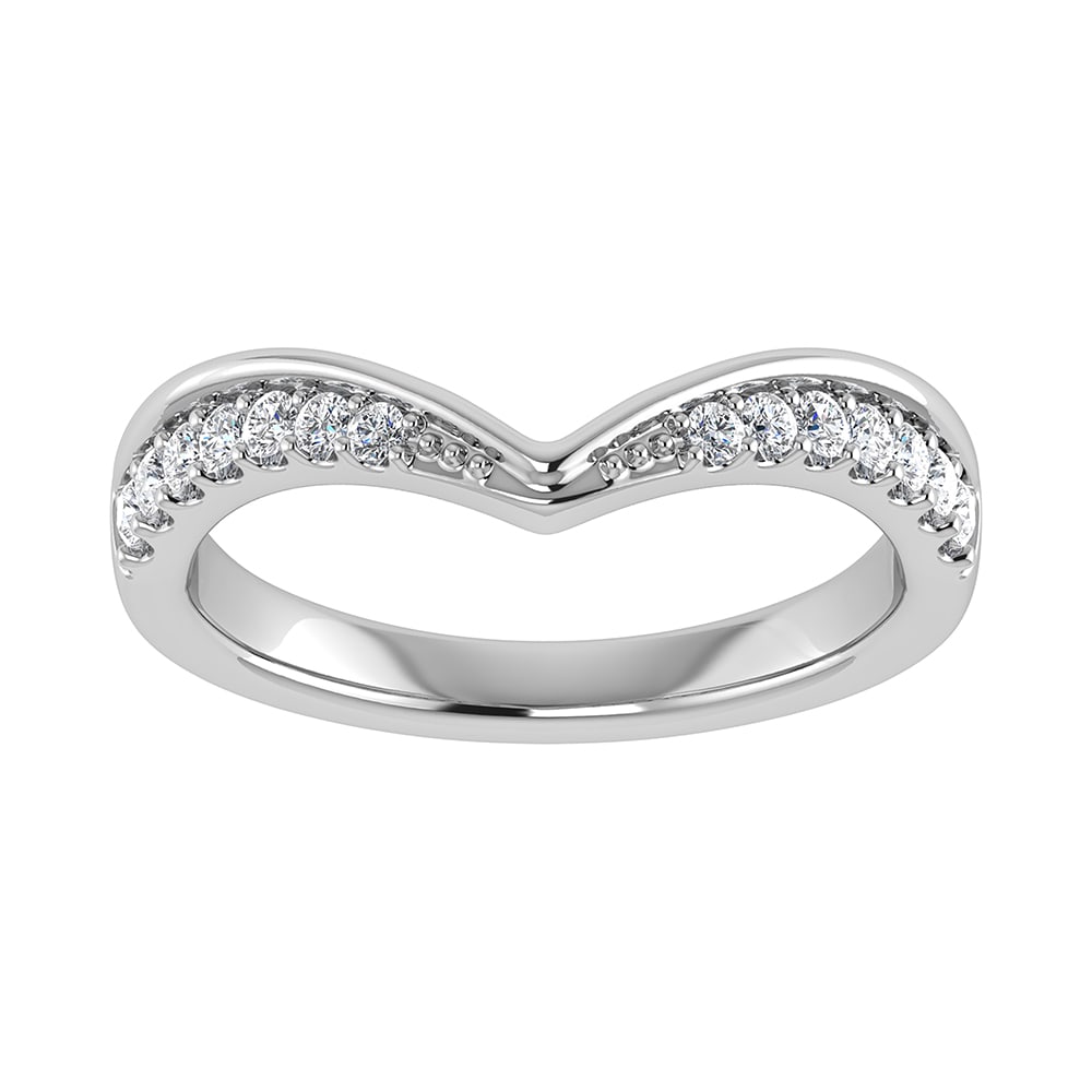 14K White Gold 1/5 Ct.Tw. Diamond Chevron Band: 14K White Gold 1/5 Ct.Tw. Diamond Chevron Band 14k White Gold Stone Color: G-h Stone Clarity: I1 Each ring is presented in standard size 6.5. Complimentary resizing is available between sizes 510 (in 