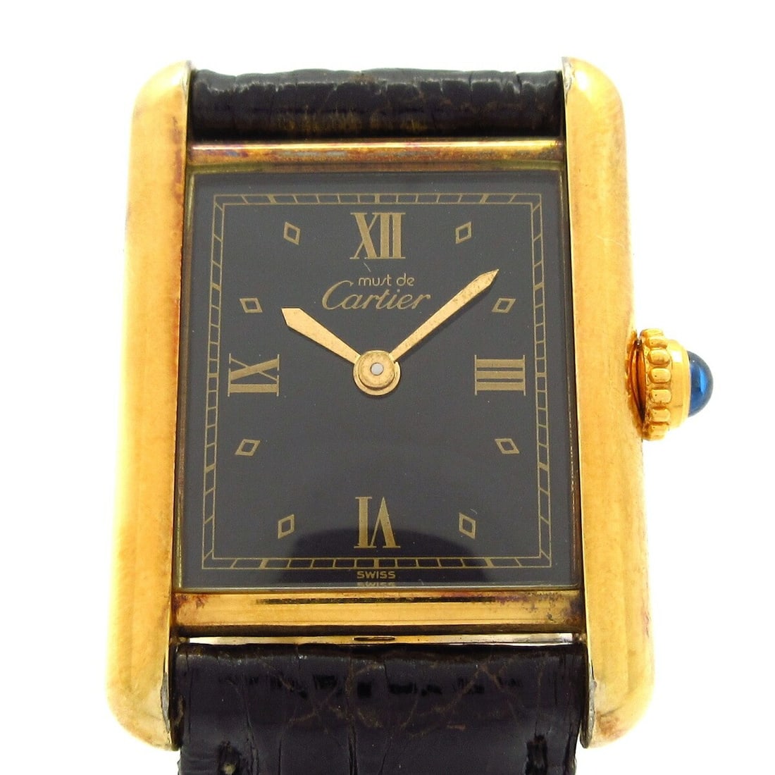 Cartier Must Tank Quartz Ladies Wristwatch Black Dial 925 Gold (1 of 9)