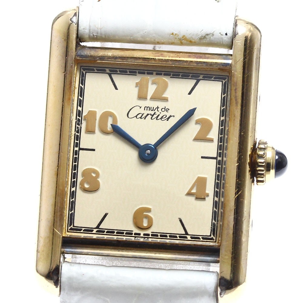 Cartier Must Tank SM Quartz Ladies Watch Beige SV925: Cartier Must Tank SM Quartz Ladies Watch Beige SV925 This is a vintage Cartier Must Tank SM quartz wristwatch for women, featuring a beige dial and crafted from SV925 (sterling silver). Made in Switze