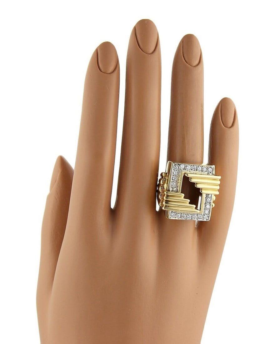 18k Two Tone Diamond Open Top Rectangular Ring Size 6.5 - 2