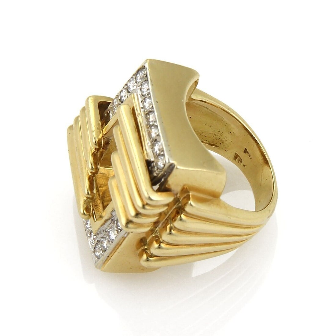18k Two Tone Diamond Open Top Rectangular Ring Size 6.5 - 3