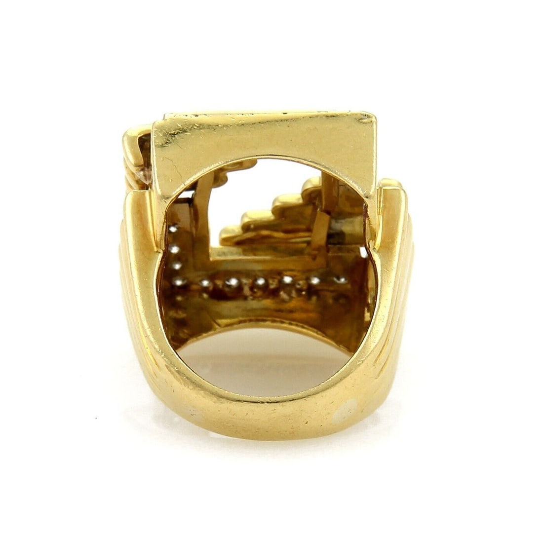 18k Two Tone Diamond Open Top Rectangular Ring Size 6.5 - 4