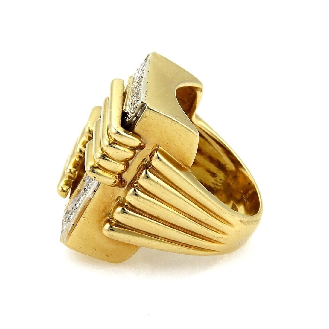 18k Two Tone Diamond Open Top Rectangular Ring Size 6.5 - 5