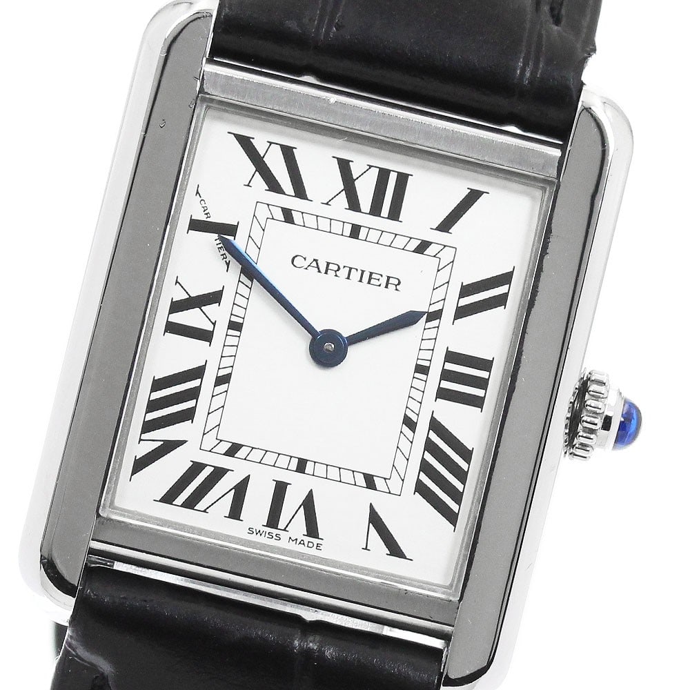 Cartier Tank Solo Ladies Quartz Silver Dial Leather Strap Watch (1 of 7)
