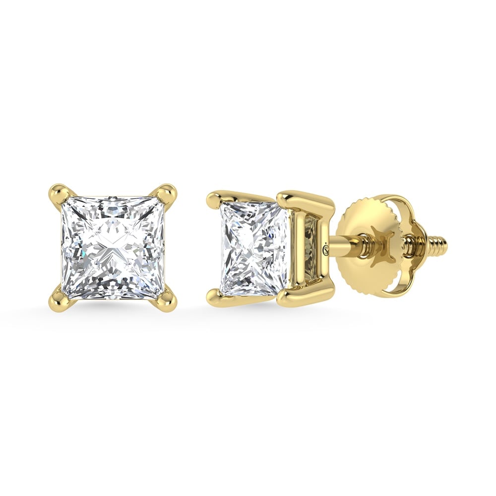 14K Yellow Gold Lab Grown Diamond 2 Ct.Tw.IGI certified VS F+ Princess Stud Earrings (Available in: 14K Yellow Gold Lab Grown Diamond 2 Ct.Tw.IGI certified VS F+ Princess Stud Earrings (Available in 2ct to 4ct) Crafted in radiant yellow gold, these IGI-certified studs showcase 2 Ct.Tw. of lab-grown 