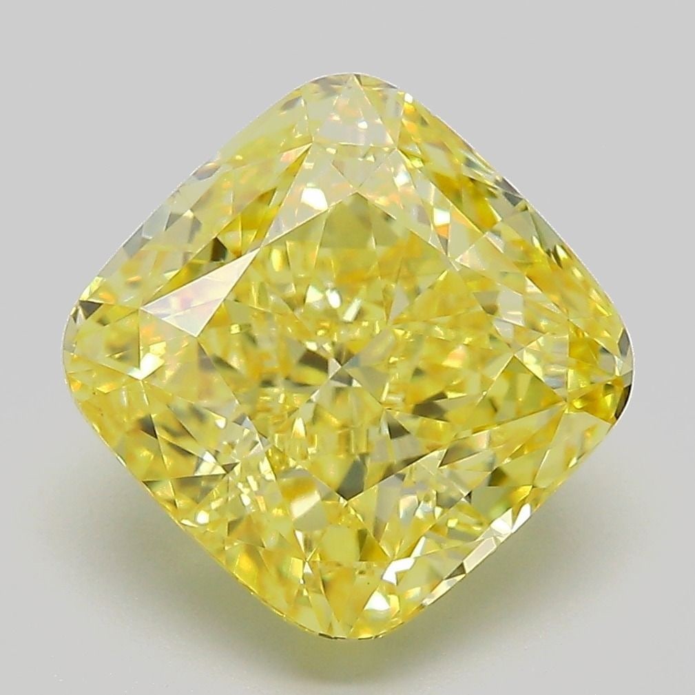 Loose Diamond - CUSHION MODIFIED 5.22ct Fancy Vivid Yellow VS1: Loose Diamond - CUSHION MODIFIED 5.22ct Fancy Vivid Yellow VS1 Source: This is a real non-mined Diamond that has been grown in a lab Shape: CUSHION MODIFIED Carats: 5.22 Color: Fancy Vivid Yellow Cert