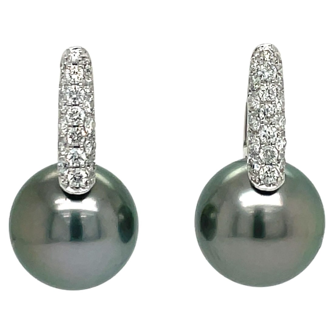 Harbor Diamonds Tahitian Pearl Diamond Drop Earrings 0.61ct 18K White Gold (1 of 16)