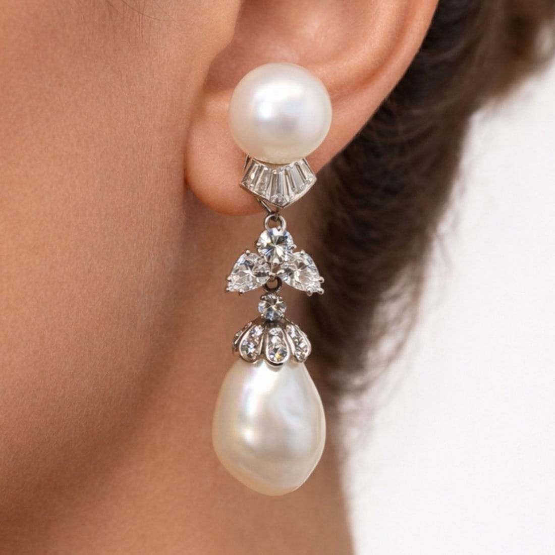 GIA Certified Platinum Earrings with South Sea Pearls and Diamond Accents (1 of 4)