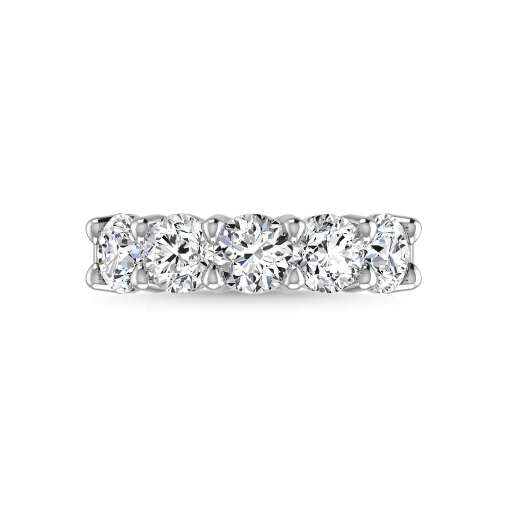 14K White Gold 1 CT Tw. Round Shape Diamond Five Stone Anniversary Band: 14K White Gold 1 CT Tw. Round Shape Diamond Five Stone Anniversary Band 14k White Gold Stone Color: G-h Stone Clarity: Si Each ring is presented in standard size 6.5. Complimentary resizing is availab