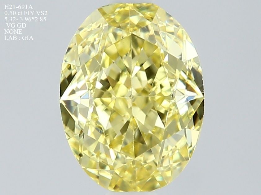 Loose Diamond - OVAL 0.5ct Fancy Intense Yellow VS2: Loose Diamond - OVAL 0.5ct Fancy Intense Yellow VS2 Source: Natural Shape: OVAL Carats: 0.5 Color: Fancy Intense Yellow Certification: GIA Video: