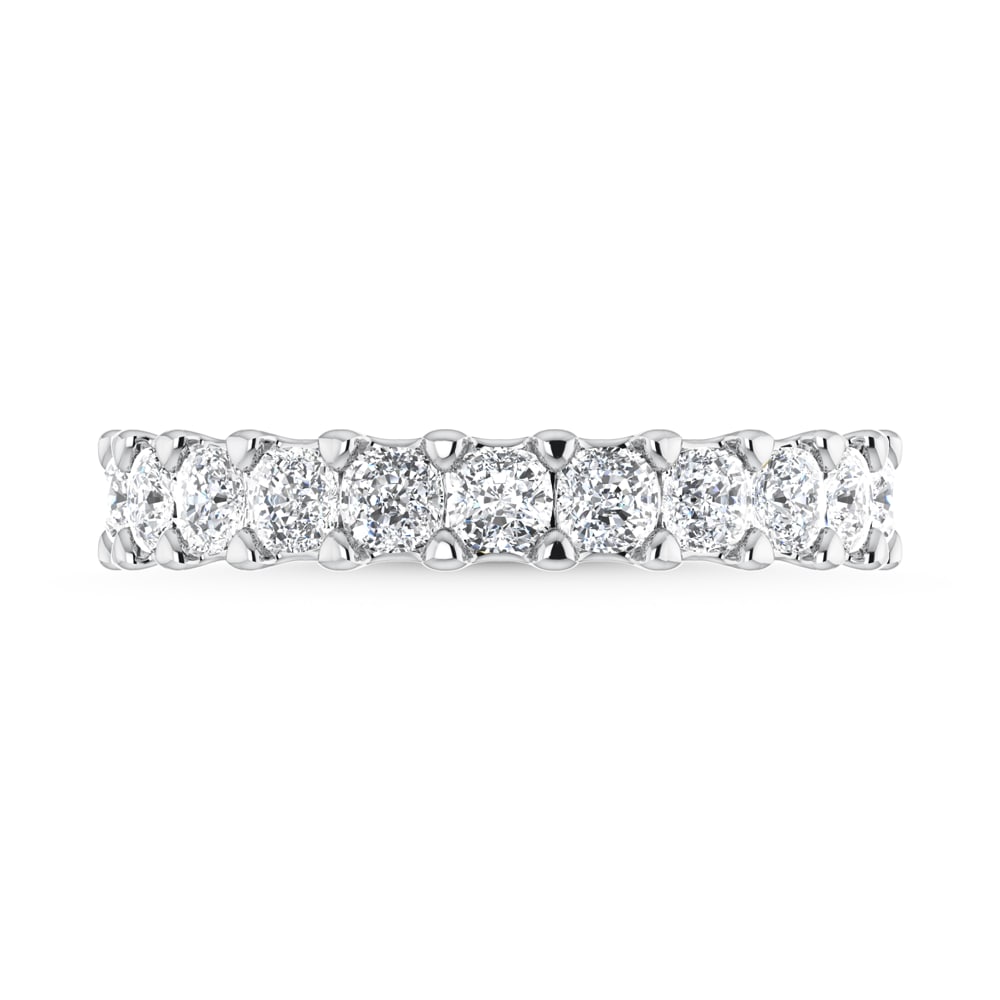 14K White Gold 3 1/6 CT Tw. Cushion Shape Diamond Full Eternity Band: 14K White Gold 3 1/6 CT Tw. Cushion Shape Diamond Full Eternity Band Celebrate everlasting love with our stunning Diamond Full Eternity Wedding Band. Crafted in precious metal, this timeless piece fea