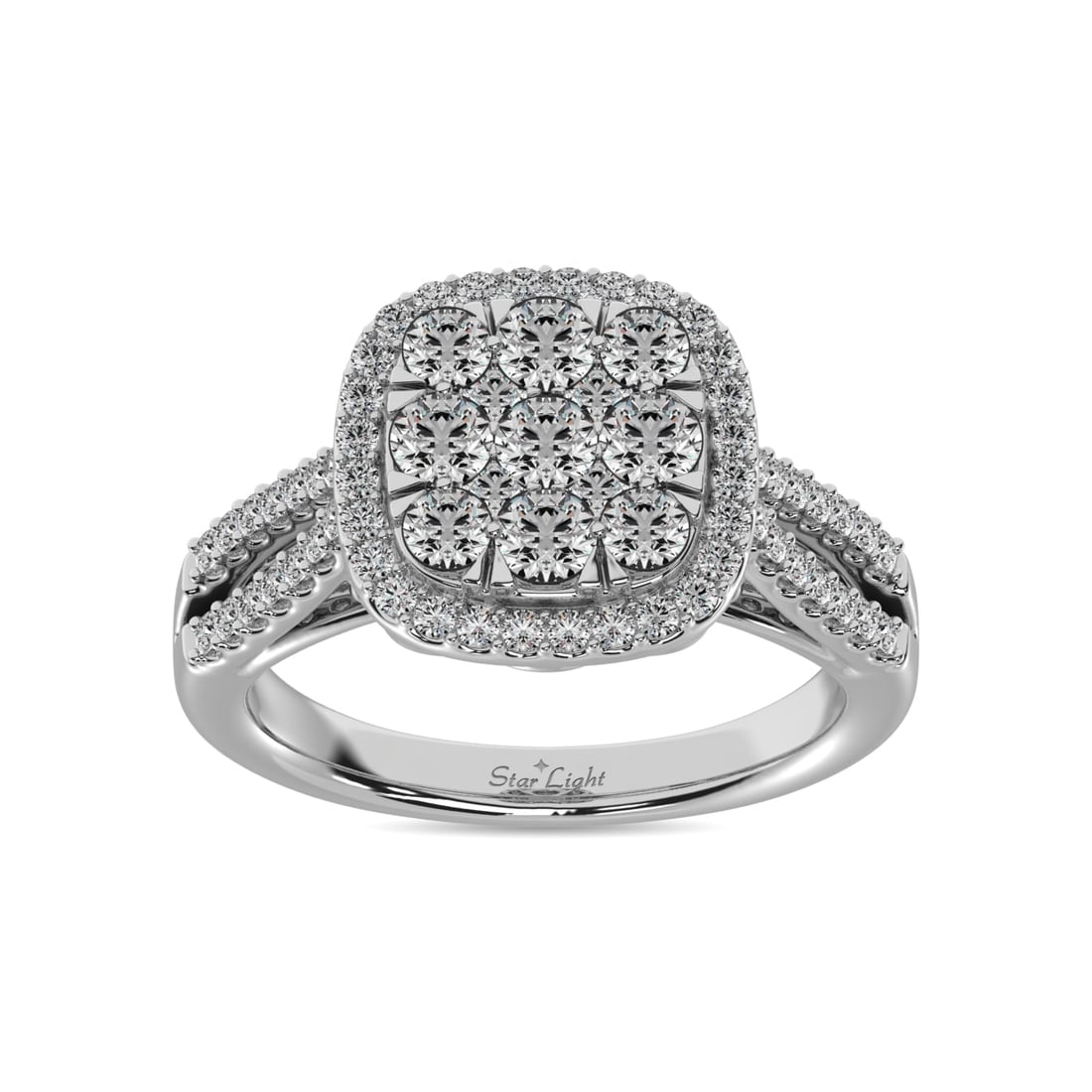 Diamond 1 1/2 Ct.tw Two Row Shank Halo Engagement Ring in 14K White Gold: Diamond 1 1/2 Ct.tw Two Row Shank Halo Engagement Ring in 14K White Gold 14k White Gold Stone Color: Gh Stone Clarity: Si1 Each ring is presented in standard size 6.5. Complimentary resizing is availa