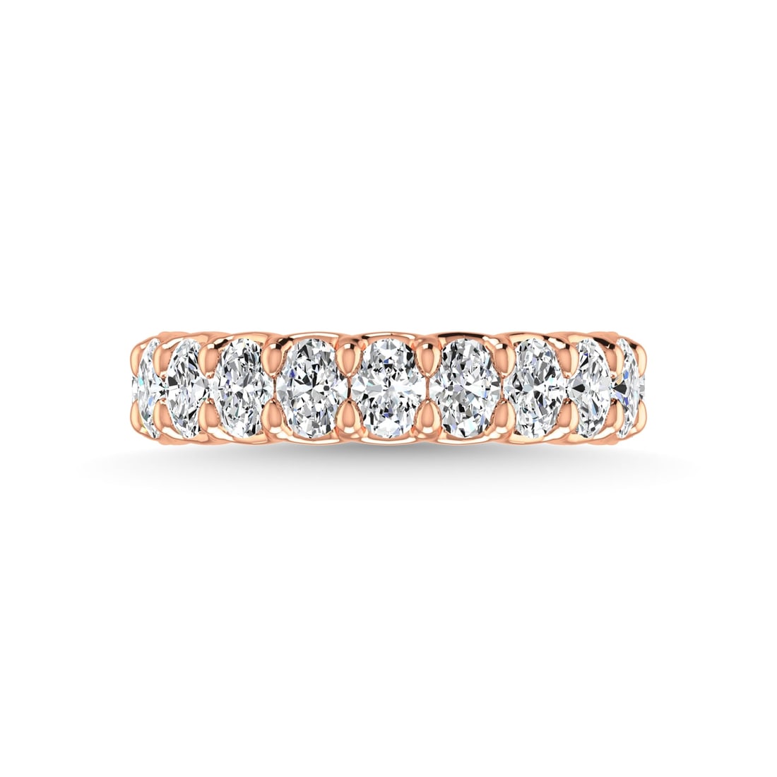 18K Rose Gold 4 1/6 CT Tw. Oval Shape Diamond Three Forth Eternity Band: 18K Rose Gold 4 1/6 CT Tw. Oval Shape Diamond Three Forth Eternity Band 18k Rose Gold Stone Color: G-h Stone Clarity: Si Each ring is presented in standard size 6.5. Complimentary resizing is availabl