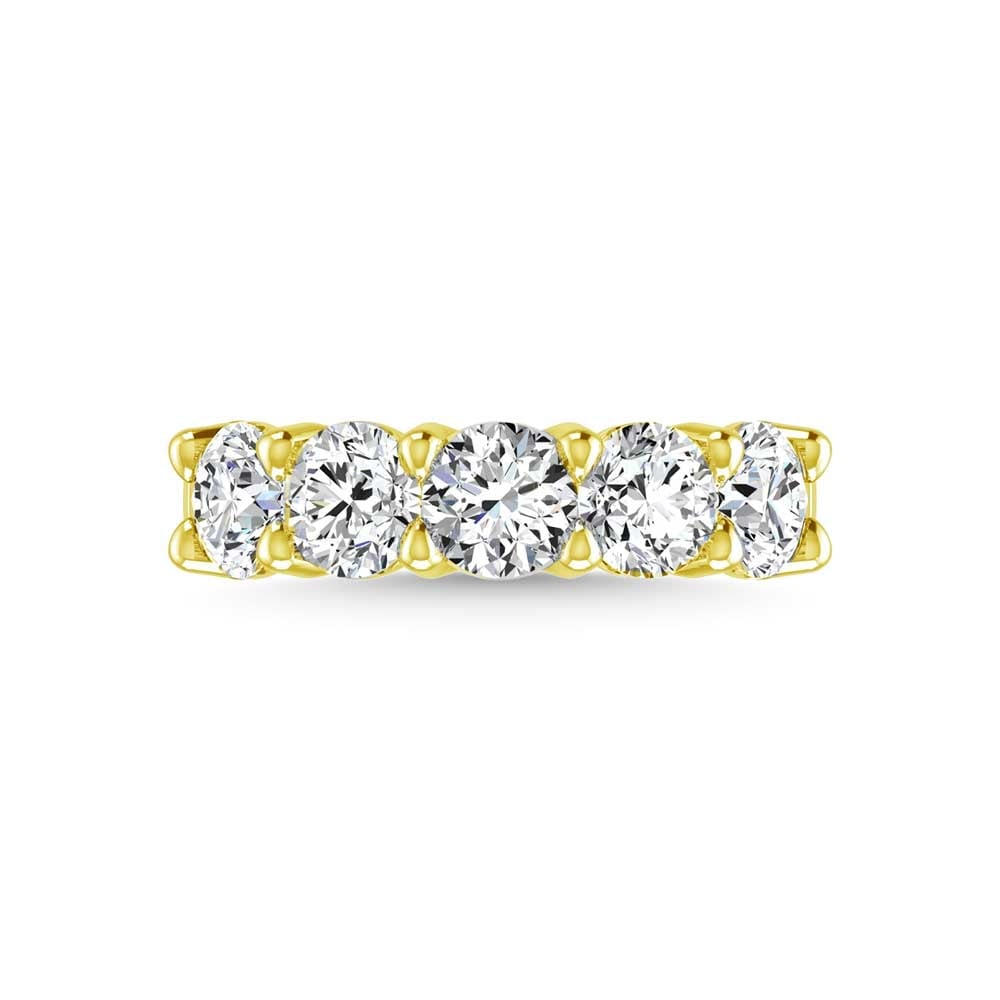 18K Yellow Gold 1 CT Tw. Round Shape Diamond Five Stone Anniversary Band: 18K Yellow Gold 1 CT Tw. Round Shape Diamond Five Stone Anniversary Band 18k Yellow Gold Stone Color: G-h Stone Clarity: Si Each ring is presented in standard size 6.5. Complimentary resizing is avail