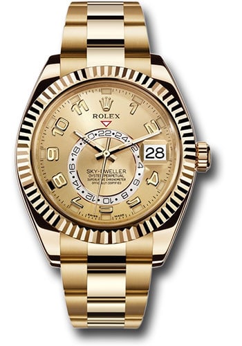 Rolex 326938 Sky Dweller Oyster Bracelet Champagne Arabic Dial 2018 Card: Rolex 326938 Sky Dweller Oyster Bracelet Champagne Arabic Dial 2018 Card This Rolex Sky Dweller features a champagne sunray Arabic dial, fluted bezel, and is presented on an Oyster bracelet. Reference