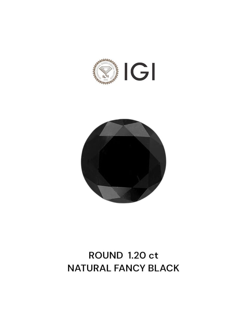Loose Diamond - ROUND 1.2ct Fancy Black: Loose Diamond - ROUND 1.2ct Fancy Black Source: Natural Shape: ROUND Carats: 1.2 Color: Fancy Black Certification: IGI Video: