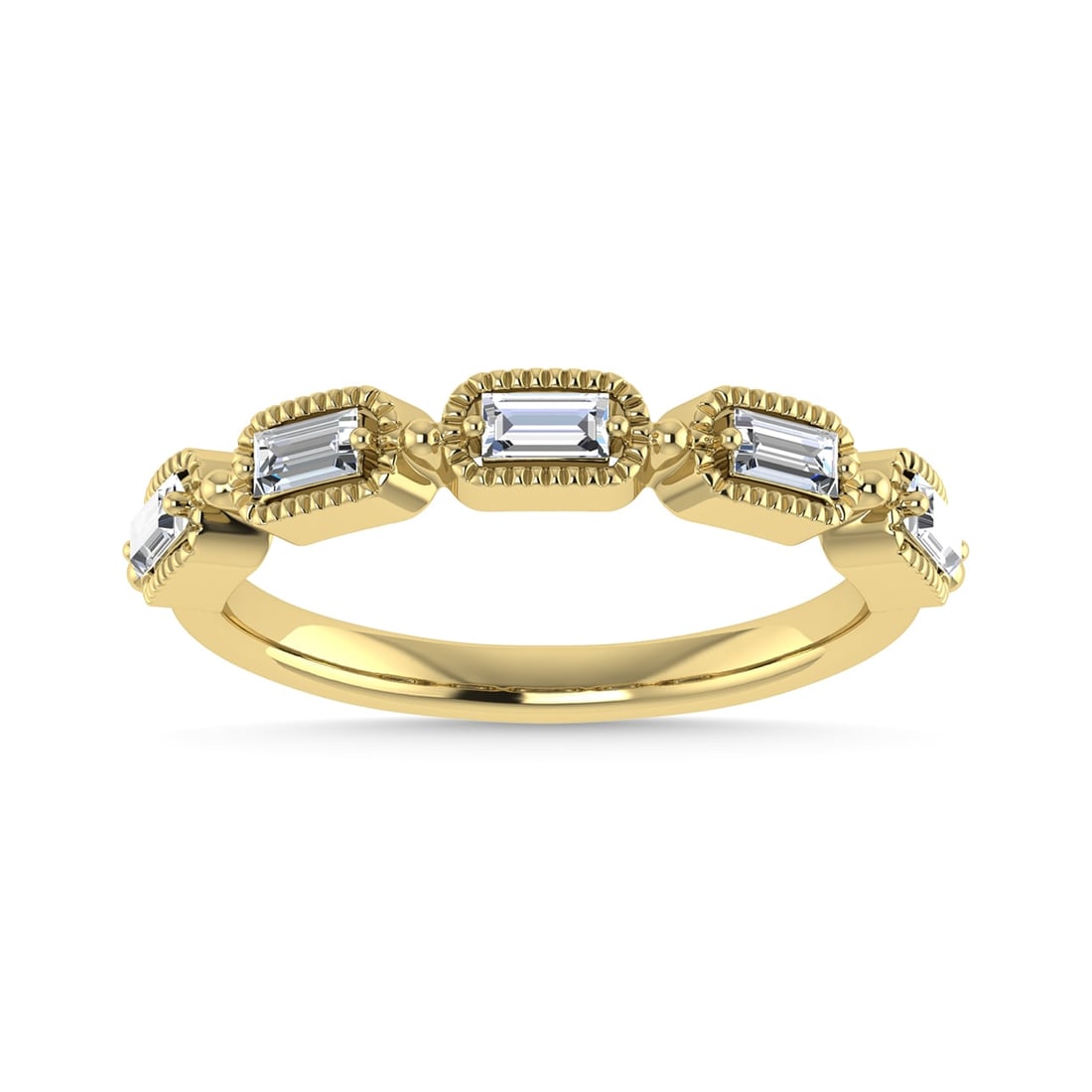 Diamond 1/4 Ct.Tw. Baguette Cut Anniversary Band in 14K Yellow Gold: Diamond 1/4 Ct.Tw. Baguette Cut Anniversary Band in 14K Yellow Gold 14k Yellow Gold Stone Color: G-h Stone Clarity: Si2-i1 Each ring is presented in standard size 6.5. Complimentary resizing is availa