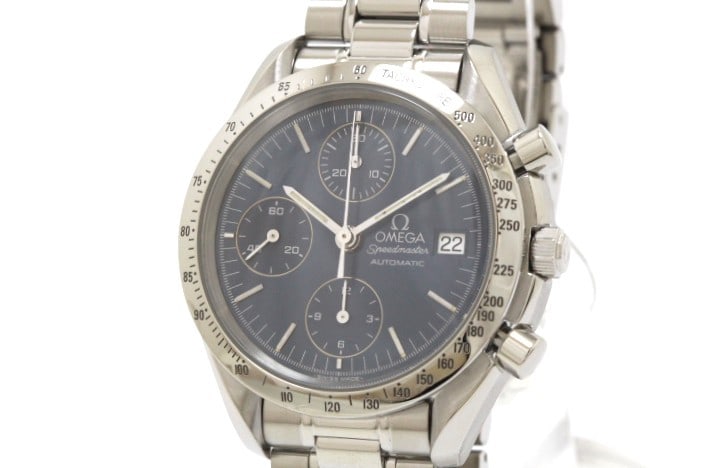 Blue Dial Omega Speedmaster Date 3511.80 Steel Wristwatch: Blue Dial Omega Speedmaster Date 3511.80 Steel Wristwatch This OMEGA Speedmaster Date 3511.80 is a Swiss-made automatic men's wristwatch featuring a blue dial and stainless steel construction. It has 