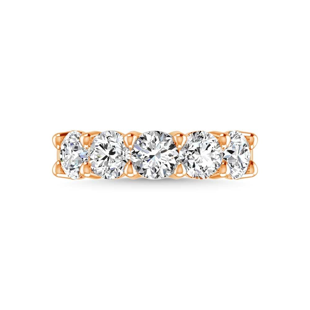 18K Rose Gold 2 5/8 CT Tw. Round Shape Diamond Five Stone Anniversary Band: 18K Rose Gold 2 5/8 CT Tw. Round Shape Diamond Five Stone Anniversary Band 18k Rose Gold Stone Color: G-h Stone Clarity: Si Each ring is presented in standard size 6.5. Complimentary resizing is avail