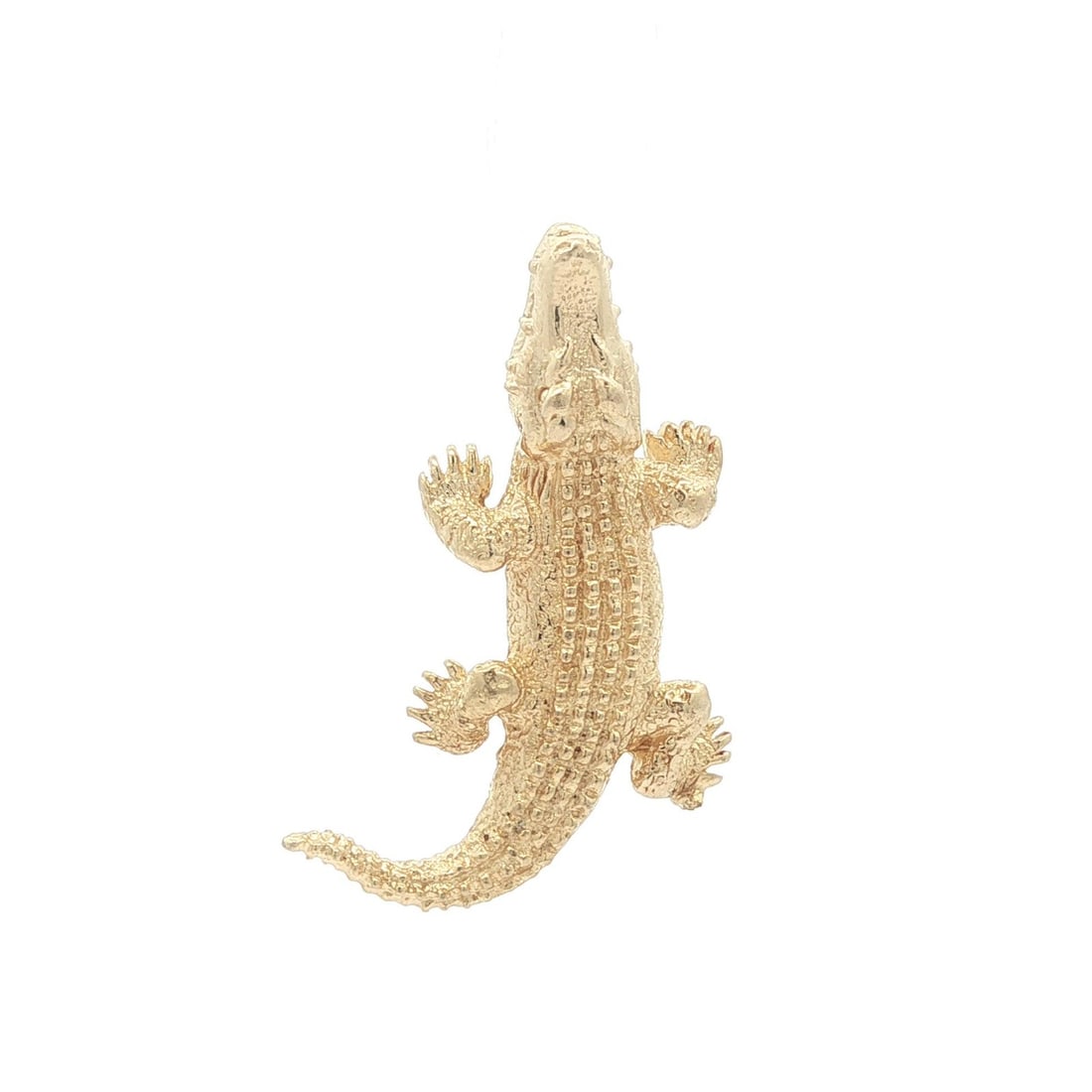 14k Yellow Gold Textured Crocodile Alligator Charm Pendant: 14k Yellow Gold Textured Crocodile Alligator Charm Pendant This exquisite charm pendant features a detailed textured design of a swivel mouth crocodile alligator, crafted from solid 14k yellow gold. W