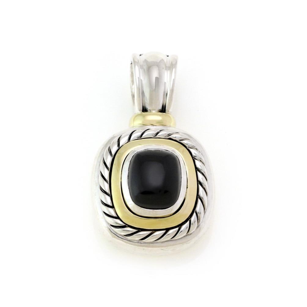 David Yurman Onyx Pendant Sterling Silver 14k Yellow Gold Cable Design (1 of 4)
