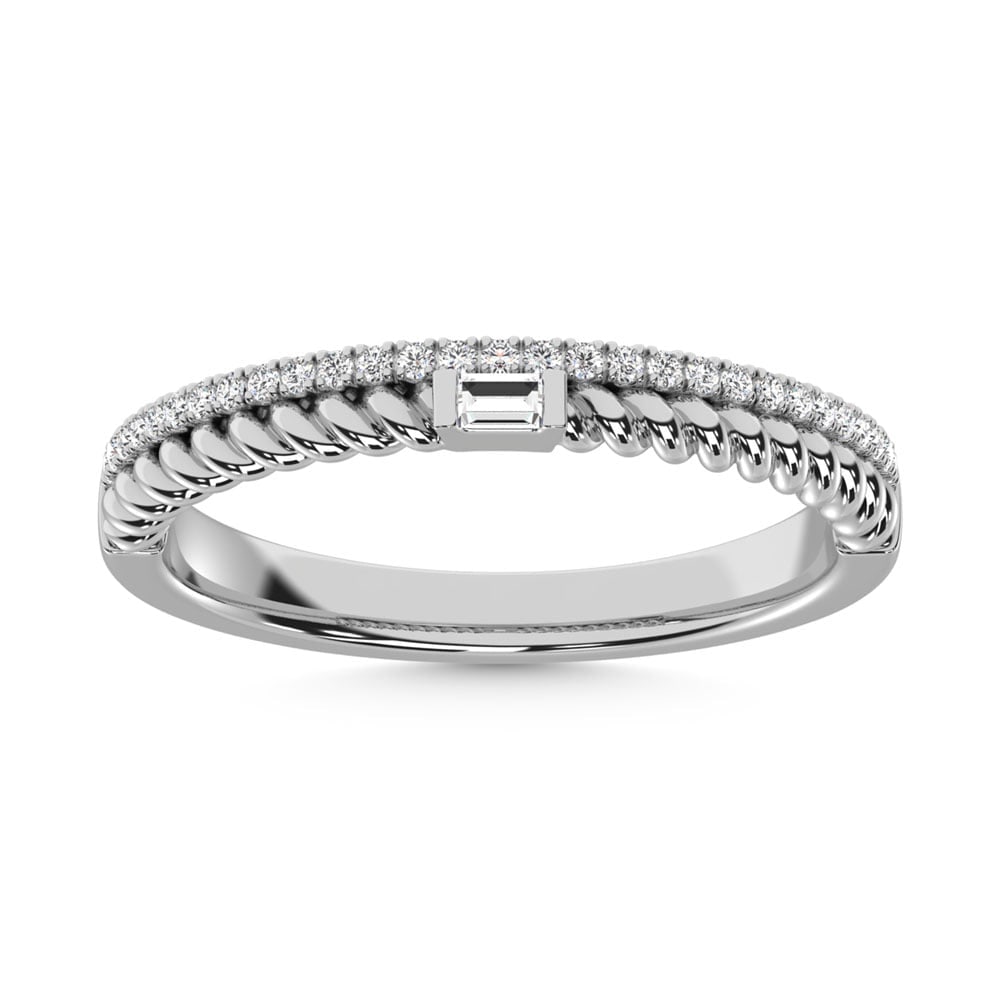 14K White Gold Diamond 1/6 Ct.Tw. Stack Band: 14K White Gold Diamond 1/6 Ct.Tw. Stack Band 14k White Gold Stone Color: G-h Stone Clarity: Si Each ring is presented in standard size 6.5. Complimentary resizing is available between sizes 510 (in 1/